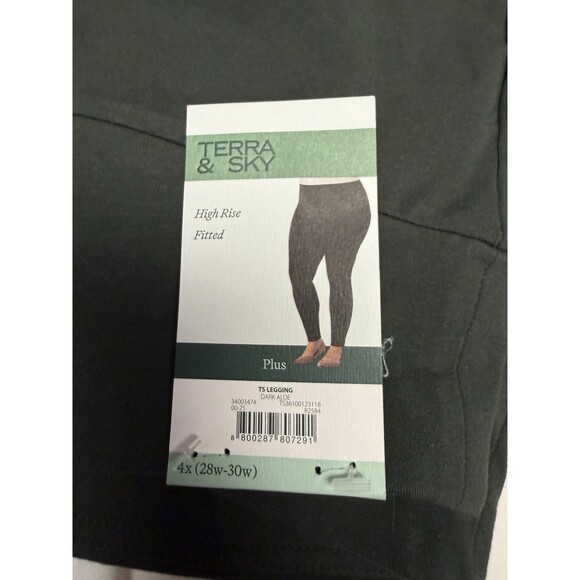 Terra & Sky 4X (28W-30W) High Waist  27" Inseam Dark Aloe Leggings leisure Gym - Picture 4 of 5